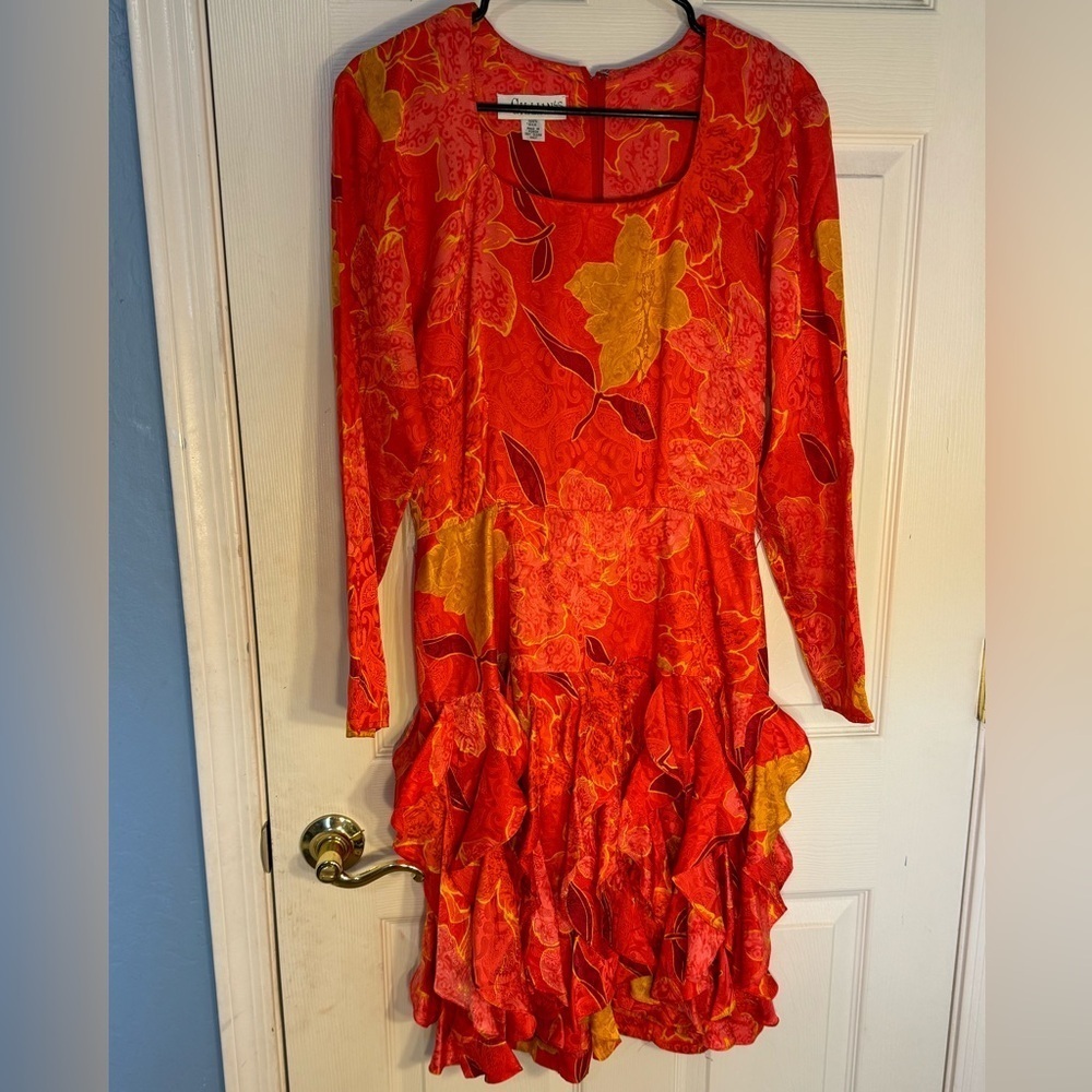 Elegant Red and Gold Long Sleeve Dress